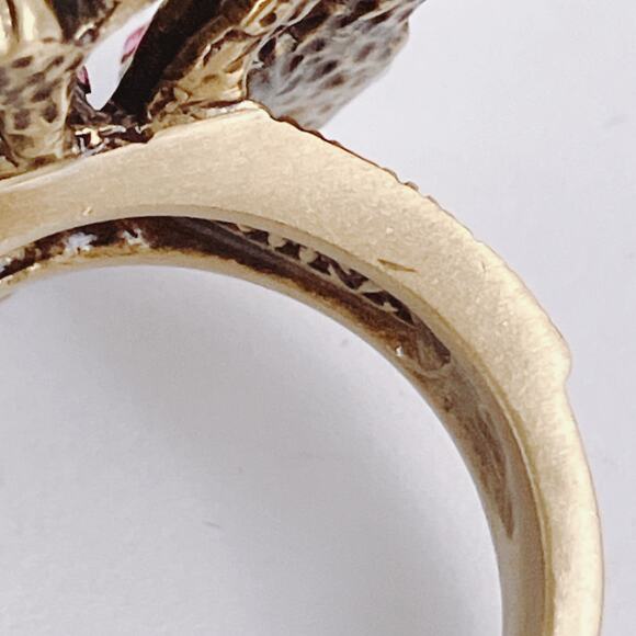 Signed Heidi Daus Pink Swarovski Crystal Butterfly Gold Tone Ring Size 6.75 VTG - Picture 9 of 12